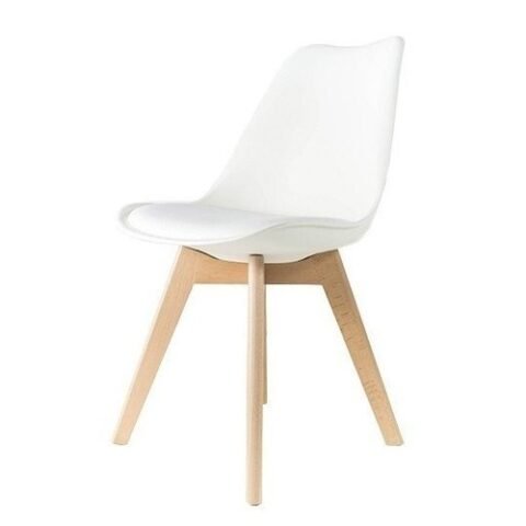 Silla Eames tulip blanca patas de madera SE100
