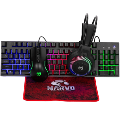Teclado+mouse+auricular vincha+pad Marvo MV-54-CM416-NE